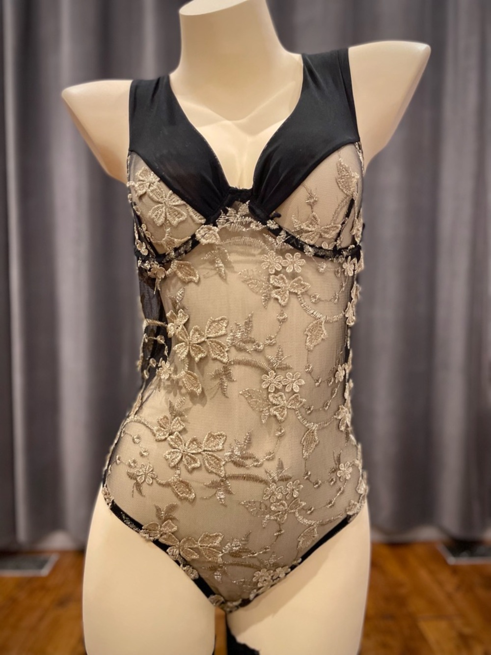 Elegant Moments sheer black bodysuit teddy